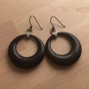 Brighton black loop silver earrings